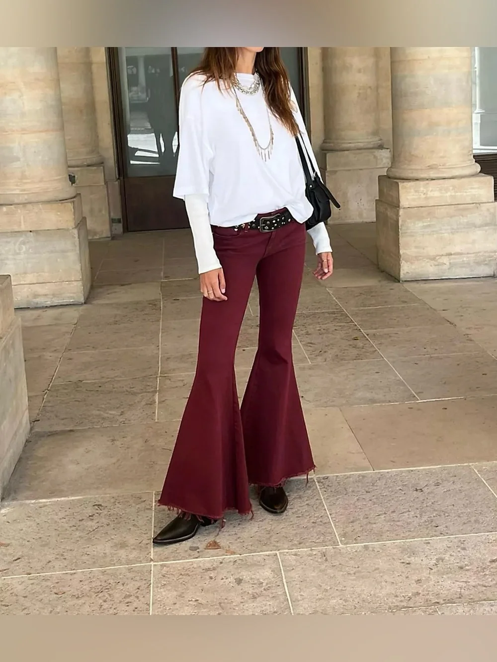NWT Free People We The Free Emre Low-Rise Flare Jeans - Red Bark Maroon - 28